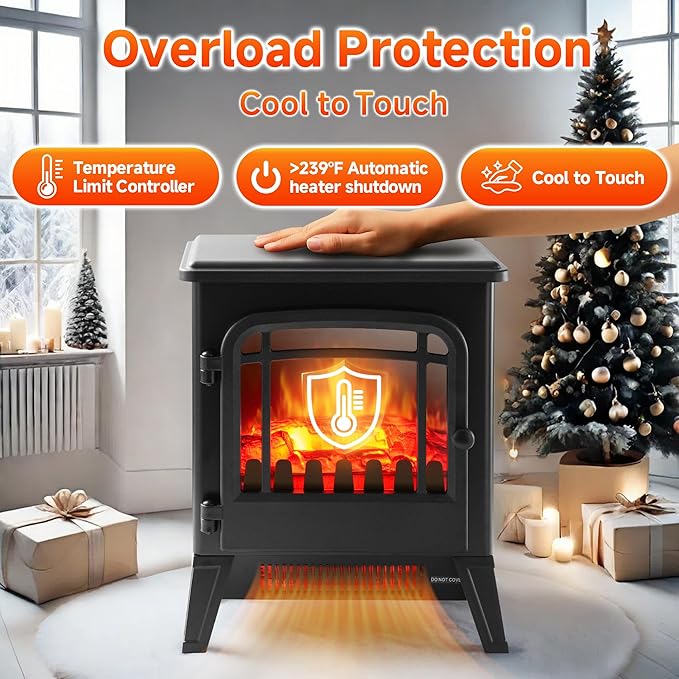 17" Freestanding Electric Fireplace Heater - Infrared Heater with LED 3D Flames and Realistic Logs, Fire Place Electric, Fake Fireplace Heaters for Indoor Use, 750 | 1500W Overheat Protection