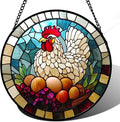 DASTOLL Stained Glass Window Hanging White Chicken Hatching Eggs Large 11.8" - Suncatcher Door Garden Sunroom Sun Catcher Home Decor Birthday Christmas for Mom Men Woman Nana