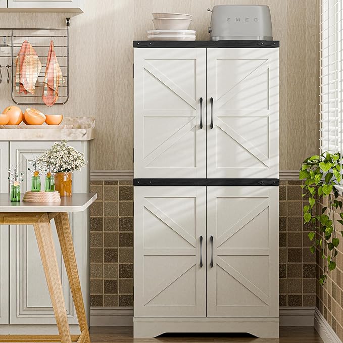 Farmhouse Floor Storage Cabinet with Adjustable Shelves, Rustic Style for Bathroom, Kitchen, Living Room