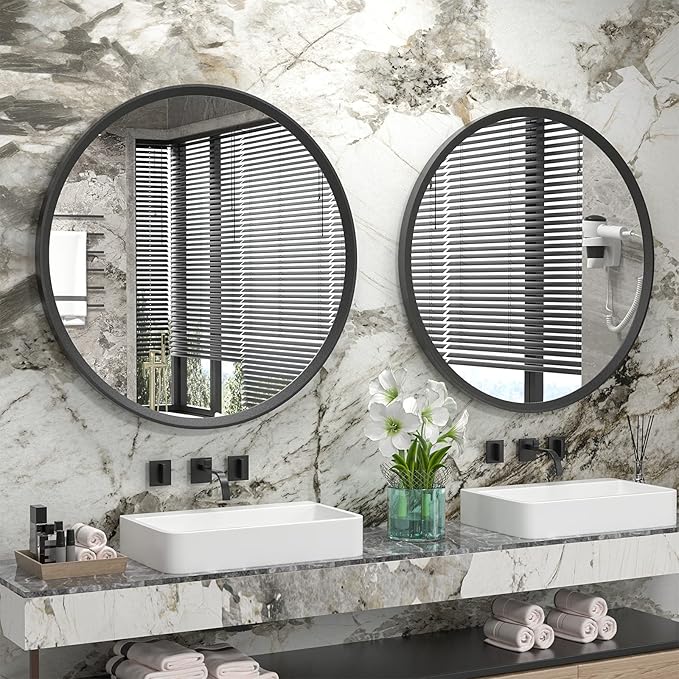 20 Inch Matte Black Round Mirror, Round Bathroom Vanity Mirror wilth Metal Frame, Black Circle Mirror for Wall Entryway Hallway Home Decor, Anti-Rust, Shatterproof