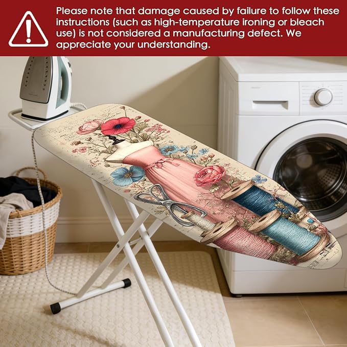 Nuxovilar Ironing Board Cover Needle Cotton 15x54 Inches | Ironing Board Cover and Pad Floral Dress Sewing Design Needle Cotton for Craft Room, Laundry Space, Bedroom