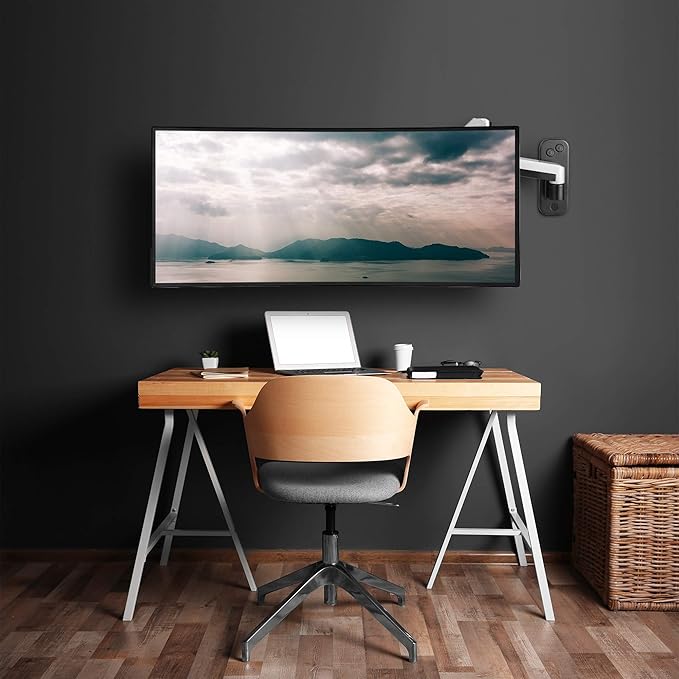 AVLT Single Extended 13"-32" Wall Mount - Curved/ Flat Monitor, Full Motion Height Swivel Tilt Rotation Adjustable Arm - VESA/Cable Management