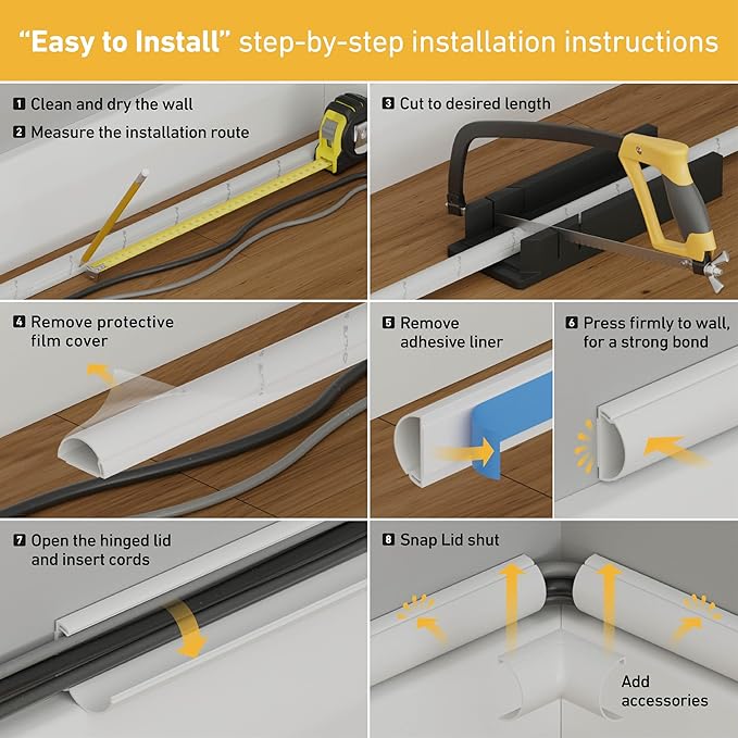 D-Line Half Round Cord Hider, Patented Cable Cover, Hide TV Wall Mount Wires, Raceway for Cords, Decorative Wire Covers, Paintable, Adhesive Cable Concealer, 1x 0.78in W x 0.39in H x 39in L, Beige