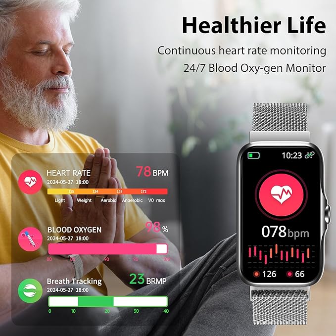 JYUAJOI Fitness Tracker with 24/7 Continuous Heart Rate, Blood Oxygen Monitor, Smart Watch with Sleep Monitor, IP68 Waterproof Activity Tracker Step Counter for Women Men