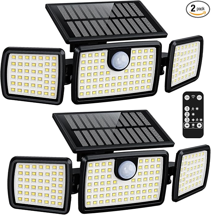MIHANI Solar Lights Outdoor, Quick Charge Solar Motion Deck Lights Outdoor for Deck with High Brightness, Larger Built-in Tempered Glass Panel, Sensitive PIR Motion Inductor (Remote,2 Pack)