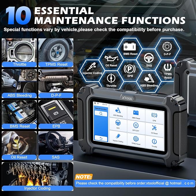 XTOOL D5 Car Code Reader and Reset Tool, Engine ABS SRS Transmission Car Diagnostic Tool with EPB Service, ABS Bleed, Throttle Relearn, Clear Check Engine Light Code Reader with 10 Resets, Free Update