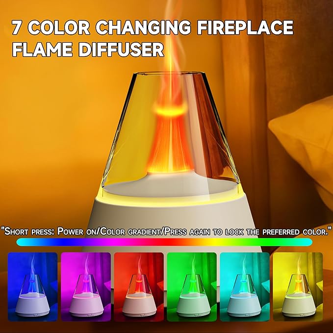 Essential Oil Diffuser, 7 Colors Flame Effect Aroma Humidifier with Timer, Ultrasonic Aromatherapy Diffuser for Home, Office, Bedroom, Yoga (White)