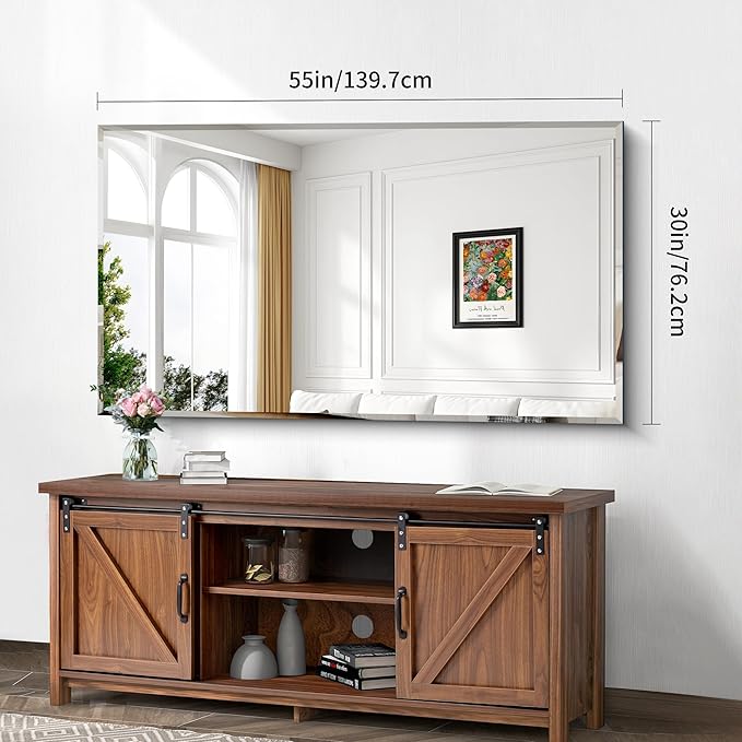 CILIBER Large Beveled Mirror, 30x55 Frameless Beveled Bathroom Mirrors for Over Sink, Upgraded Shatterproof Beveled Frameless Vanity Mirror for Bathroom,Bedroom,Living Room and Entryway