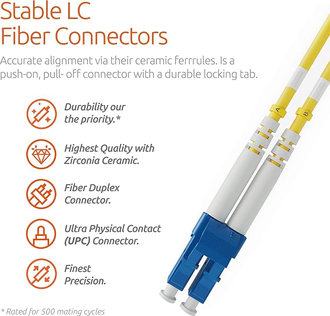 BEYONDTECH 15m LC to SC Fiber Patch Cable – UPC Single-Mode Duplex Fiber Optic - Image 2