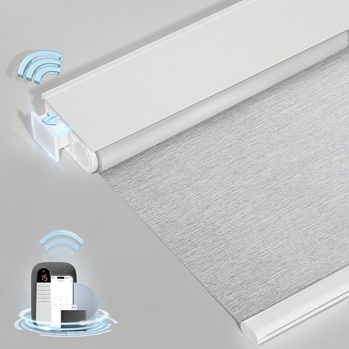 MANSNIX Smart Motorized Blinds with Remote, Cordless No-Drill Automatic Roller Shades, Blackout Electric Blind for Windows, Grey, 30.5 x 72
