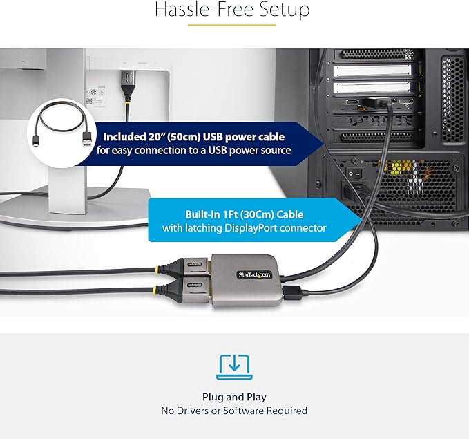 StarTech.com 2-Port DisplayPort 1.4 Splitter, DP to 2x DP Multi-Monitor Adapter, Dual 5K 60Hz MST Hub, Windows Only (no support for macOS/ChromeOS/Linux)