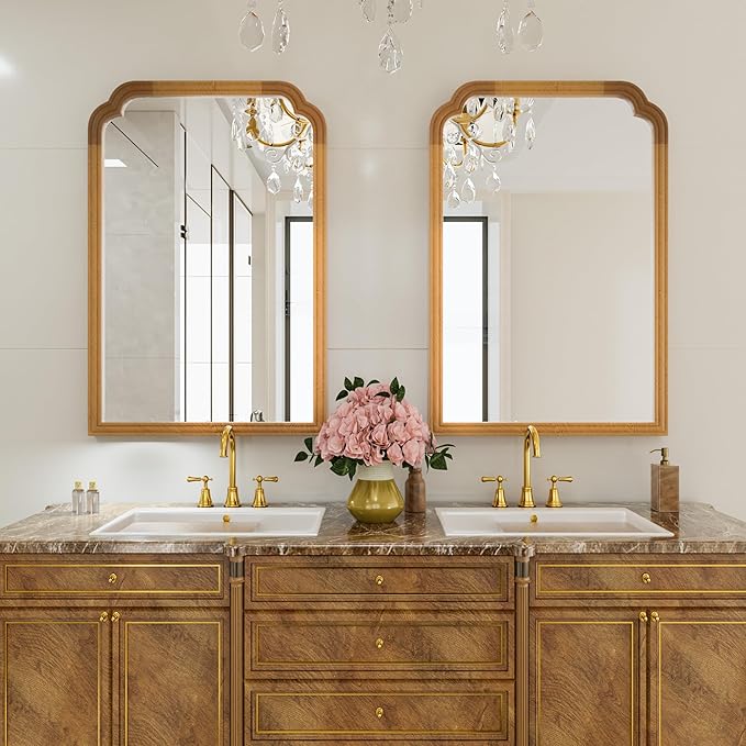 Wood Mirror for Bathroom, 24" x 36" Rustic Bathroom Mirrors for Wall Decorative for Living Room or Bedroom Vanity Mirror (Natural Color)