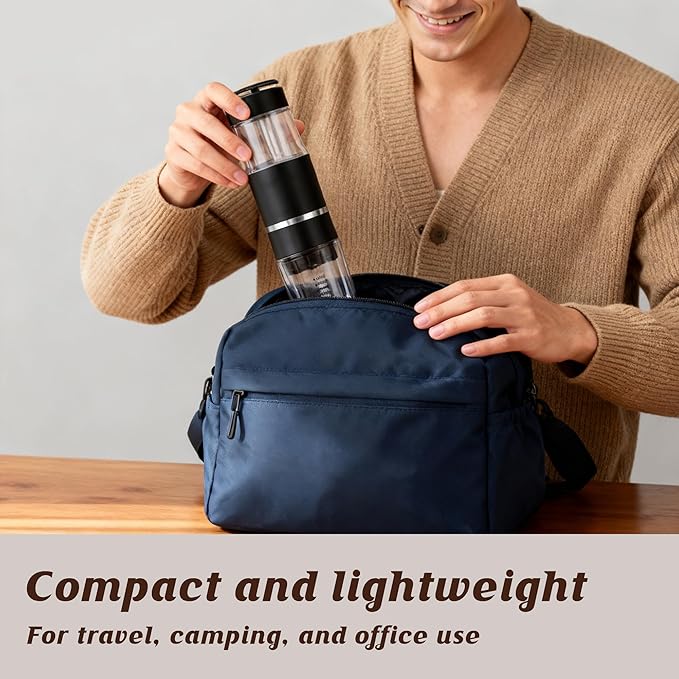 PIQUEBAR Portable Coffee Maker for Ground Coffee & Capsules, Small Espresso Machine Manual French Press Coffee Maker for Travel, Camping