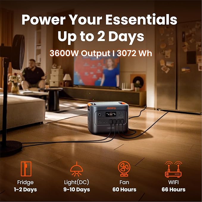 Jackery HomePower 3000 Portable Power Station with AC Cable, 3600W (Surge 7200W) Output, 3072Wh LFP Solar Generator, Essential Home Backup for Home Use, Power Outage (Solar Panel Optional)