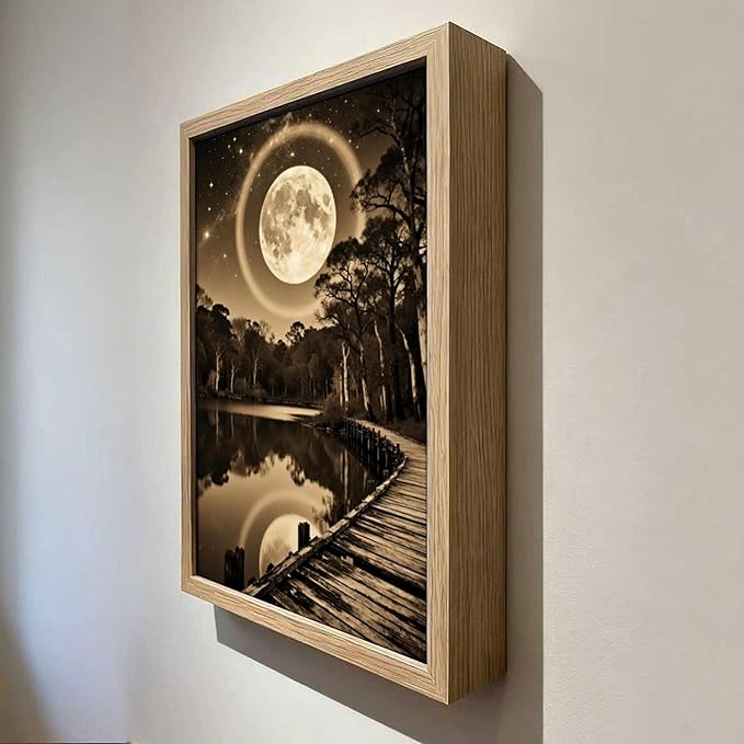 URVIP LED Glowing Photo Frame, 3D Starry-Sky Blue Moon Wall Art, 9x12 Inches Dimmable Light Up Light Painting for Bedroom, Unique Aesthetic Decor, Great Birthday Gift for Women Men