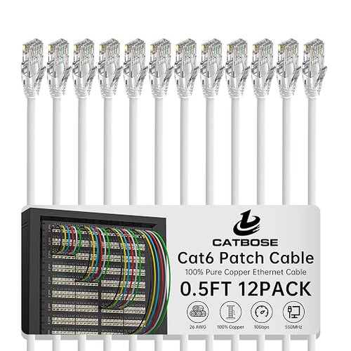 0.5 Foot Cat6 Patch Cables, Solid Pure Copper Patch Cord, Cat 6 Ethernet Cable by CatBose