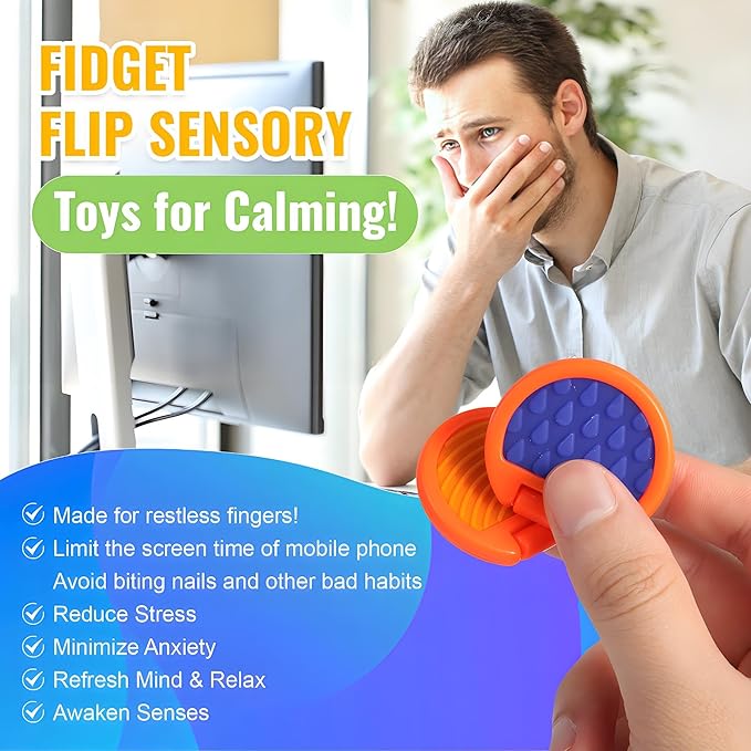 Fidget Toys Adults, Sensory Toys for Kids with Autism, Anxiety Relief Items for ADHD Stress Relief, Texture Worry Stone for Teens & Flip Slider - Treasure Box Toys for Classroom (6pcs)