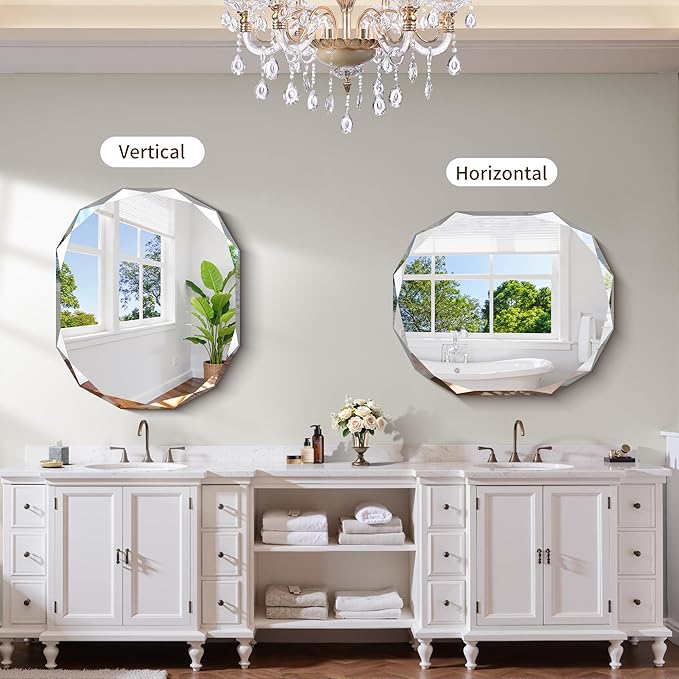 GLASHOM Frameless Bathroom Mirror, 30x36 inch Vanity Mirror Beveled Edge Wall Mounted, Modern Frameless Mirror for Bathroom, Living Room, Entryway Mirror Horizontal or Vertical