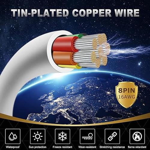 16 Gauge 8 Conductor Electrical Wire, 32.8FT White Stranded Low Voltage 16/8 PVC Case, 16 AWG Tinned Copper 8 Wire Extension Power for Strips LED Lamp Lighting