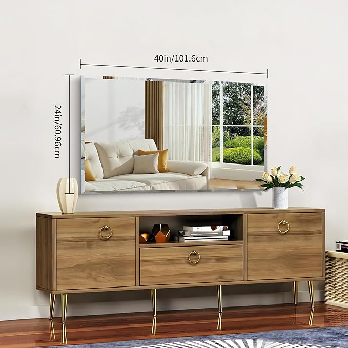 CILIBER Beveled Bathroom Mirror, 24x40 Large Frameless Mirrors for Over Sink, Upgraded Shatterproof Beveled Frameless Vanity Mirror for Bathroom,Bedroom,Living Room and Entryway