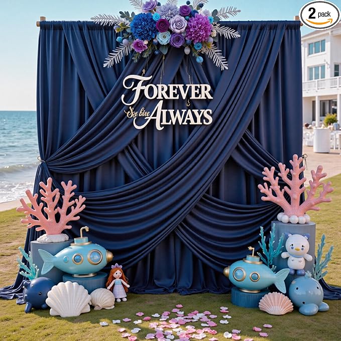 12ft x 10ft Navy Blue Backdrop Curtains by CO-AVE