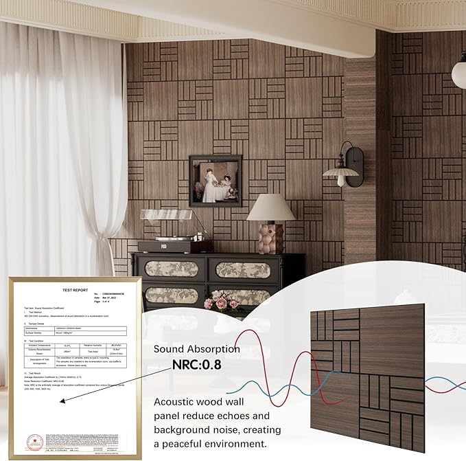 ARMURO 4 Packs Acoustic Wall Panels - Self-Adhesive 3D Wood Slat Wall Panel- Peel and Stick Sound Absorbing Panels for Noise Reducing - Feature Wall Decor for Home & Office