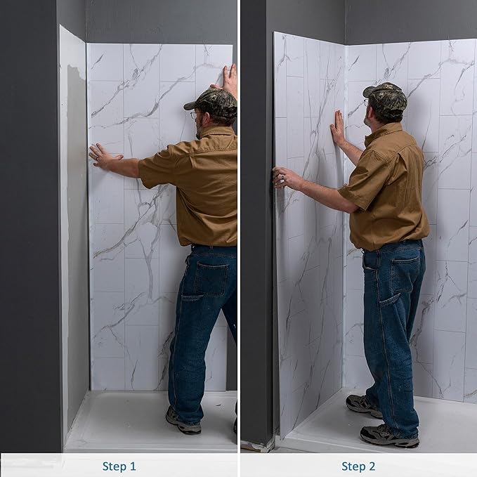 Palisade 78in x 36in x 36in Waterproof Vinyl Corner Shower Surround Kit with Accessories in Louvre Granite