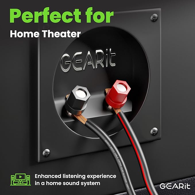 Speaker Wire 16 Gauge, GearIT Pro Series 16/2 AWG Speaker Cable (100 Feet / 30.48 Meters) Great Use for Home Theater Speakers and Car Speakers Black
