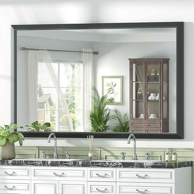 SMIROR Matte Black Bathroom Mirror for Over Sink 50x 36 inch, Metal Thick Frame Rectangle Vanity Mirror for Wall, Anti-Rust, Horizontally or Vertically Mounted