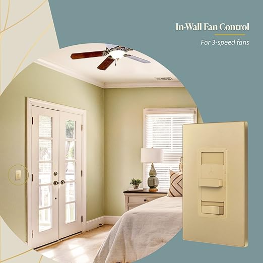 TOPGREENER Kalide Light Switch and 3-Speed Ceiling Fan Control Combo, in Wall Light and Fan Combination Switch, Single Pole, 2.5A, 720W, Neutral Wire Not Required, TGSFS3-GD, Gold