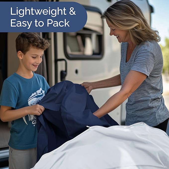 RV Short Queen Sheet Set 60 X 75 - 4 Piece RV Short Queen Bed Sheets - Soft, Breathable & Cooling - Designed for Bunks, Trailers & Camper - Fits 8” to 12" Mattress - Hotel Luxury Bedding - Navy Blue