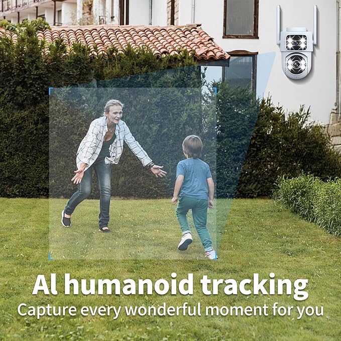 DZCCTVIPC Dual-Lens 2K Smart Indoor/Outdoor Security Camera, 5GHz Wi-Fi, 360° AI Motion Tracking,Color Night Vision,IP65 Weatherproof, 2-Way Audio,24/7 Recording,Works with Alexa & Google (No SD Card)