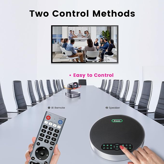 All-in-One PTZ 4K Conference Room Camera System with Bluetooth Speakerphone 12X Optical Zoom HDMI Wide View Angle Lens Works with Zoom Webex for Large Meeting Room