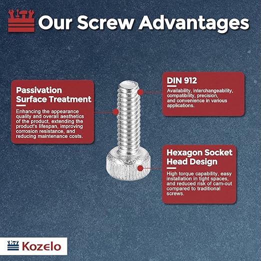 Kozelo 100pcs Socket Head Cap Screws - [M1.6-0.35 x 6mm] 304 Stainless Steel Allen Socket Drive for Electrical Motor 3D Printing Fan Engine Replacement Use, Silver