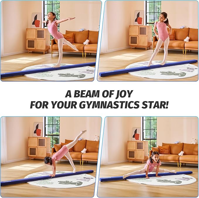 ZELUS 8' Folding Gymnastics Balance Beam, Floor Balance Beam w/Carry Handles Anti-Slip Base for Kids, Beginners & Professional Gymnasts
