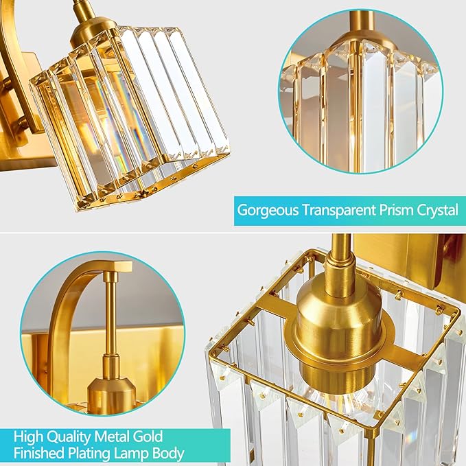 FDPBY 5-Light Crystal Vanity Light, Modern Gold Bathroom Wall Sconce with K9 Crystal Shades, 42.51" Long Over Mirror Lighting for Vanity, Makeup, Hallway, Elegant & Easy Installation