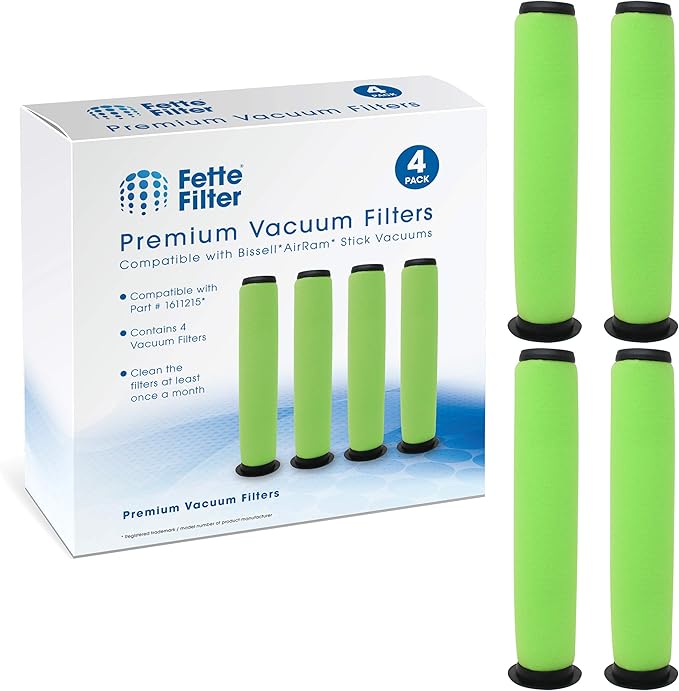 Fette Filter - 1611215 Vacuum Filter Replacement Compatible with Bissell AirRam Stick Vacuum Compare to Part # 1611215 for Models 1984 19844 1984B 1984C 2144 21448 19841 Pack of 4.