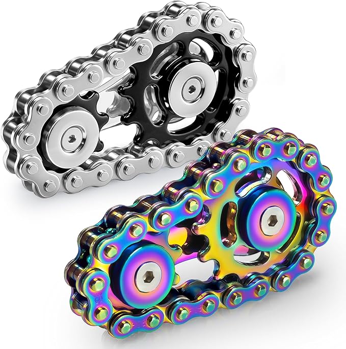 Valentines Day Gifts for Teens Boys Metal Fidget Spinner Toys for Adults Figette Bike Chain Roller Cool Gadgets ADHD Anxiety Stress Relief Items Figet Desk Offices EDC Men - Rainbow+Black