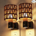 L LOHAS LED Night Lights Plug into Wall, 2 Pack Cylindrical Ironwork Boho Lampshade Decor Night Light, 350° Rotatable Dusk to Dawn Sensor Vintage Nightlight, Dimmable for Bedroom Living Room Hallway