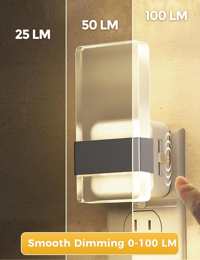 L LOHAS LED Night Light, Night Lights Plug Into Wall [2 Pack], Dusk-to-Dawn Sensor Decorative Night Light, 0-100LM Dimmable Nightlight, LED Acrylic Bright Nightlights for Bathroom, Hallway, Kitchen