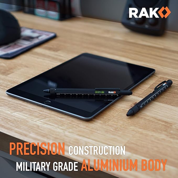 RAK Multitool Pen - Multi-Tool Pens, LED Light, Flathead, Phillips Screwdrivers, Level, Ruler, Bottle Opener, and Stylus. Cool Gadgets Gifts for Men, Dad, EDC Pen Tool, Gift-Ready Box, Pack of 2