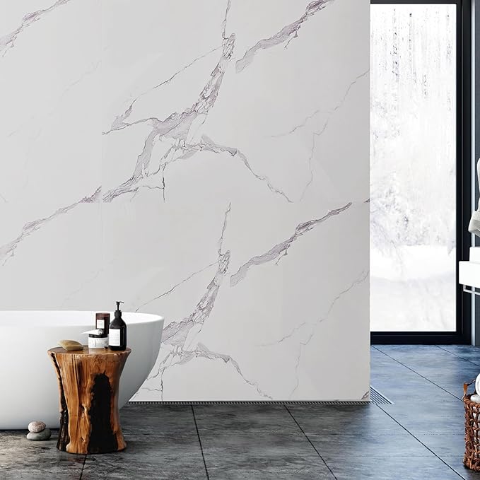 Dundee Deco Faux Marble Wall Panels - 2 ft X 4 ft - Glossy, Waterproof Indoor Wall Cladding - White, Grey Veins - Set of 4 - Covers 31 sq ft