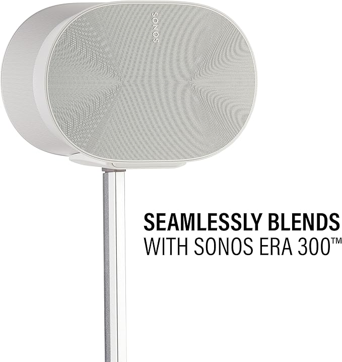 Sanus Height Adjustable Speaker Stand for Sonos Era 300™ - 17" Height Adjustment Sonos Stand Includes Carpet Spikes & Rubber Pads - Easy DIY Install Comes w/All Hardware - White