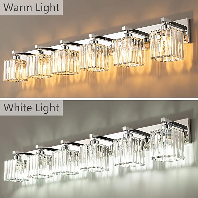 FDPBY Modern 6-Light Chrome Crystal Bathroom Vanity Light Fixtures
