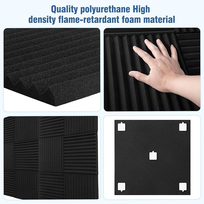 HWLIYUTAI 52 Pack Acoustic Panels 1 X 12 X 12 Inches - Studio Foam Wedges High Density Panel Soundproof Foam for Walls - Home Office
