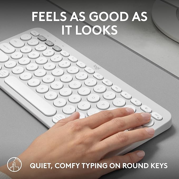 Logitech Pebble Keys 2 K380s, Multi-Device Bluetooth Wireless Keyboard with Customizable Shortcuts, Slim and Portable, Easy-Switch for Windows, macOS, iPadOS, Android, Chrome OS - Tonal White