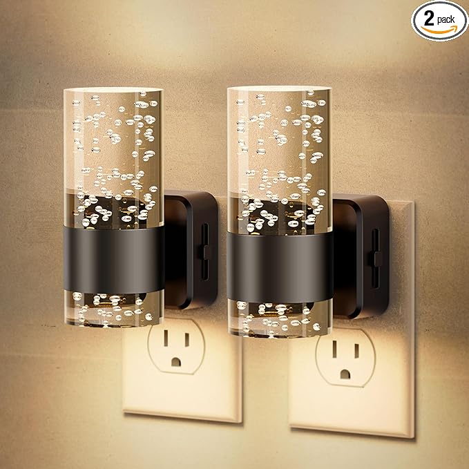 JandCase Night Light, Night Lights Plug into Wall,2 Pack 3000K LED Nightlight with 0-100LM Adjustable Brightness, Automatic Night Light Plug in with Light Sensor for Bathroom Hallway Christmas Gifts