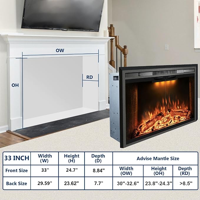 41.9" W x 29.5" H Trim Kit Designed for Electric Fireplace Insert, Black