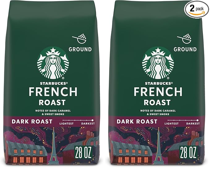 Starbucks Ground Coffee, Dark Roast Coffee, French Roast, 100% Arabica, 1 bag (28 oz) (Pack of 2)