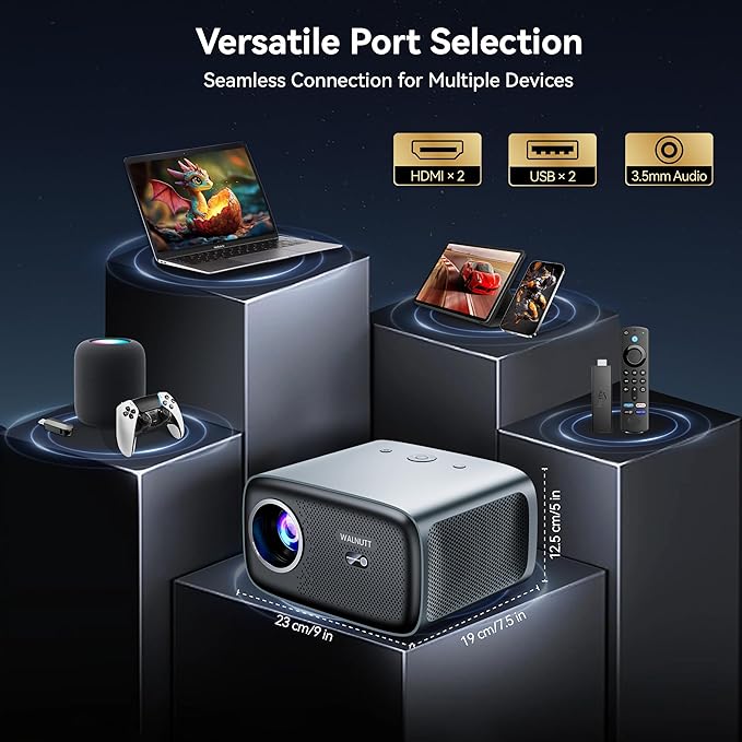【1200 ANSI/4K Supported/Netflix Licensed】Smart Projector with WiFi and Bluetooth, Movie Home Theater with AI Auto Focs& Keystone, Video Projector with Dolby, 400'' Display for Indoor/Outdoor Proyector